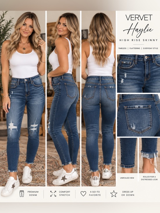 Denim - NWT Vervet Haylie High Rise Distressed Skinny Jeans – Style VT617 Size 25 & 26